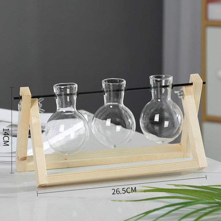 Swing Wooden Stand Hydroponic Plant Container Glass Vase - RAZANSY