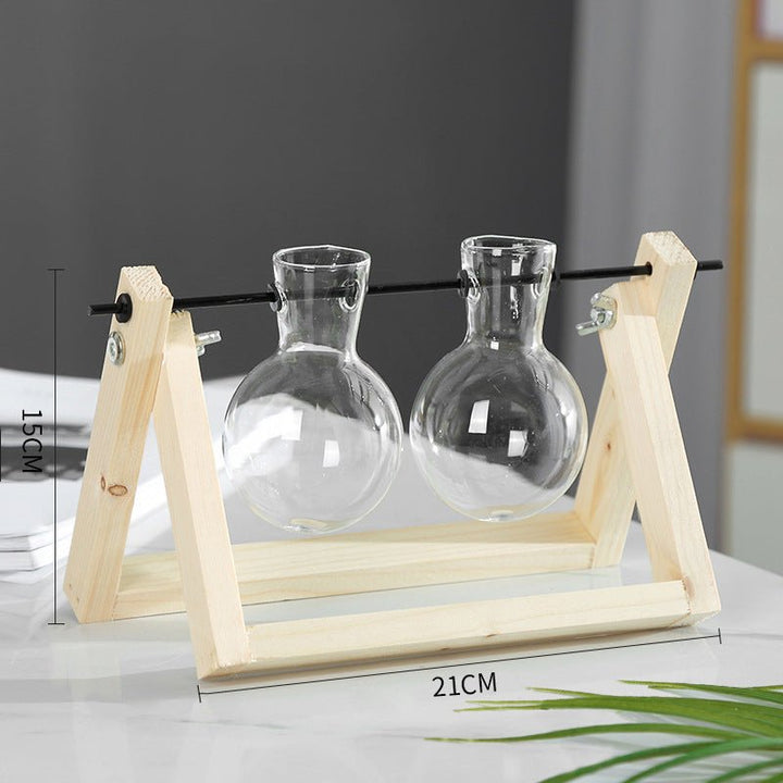 Swing Wooden Stand Hydroponic Plant Container Glass Vase - RAZANSY