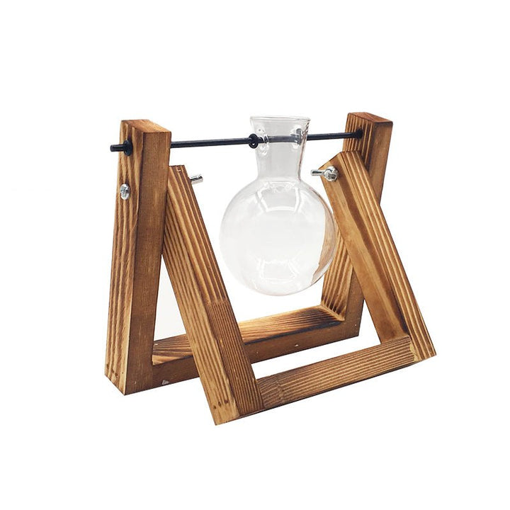 Swing Wooden Stand Hydroponic Plant Container Glass Vase - RAZANSY