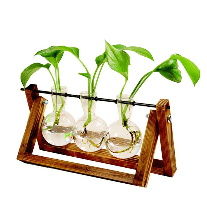 Swing Wooden Stand Hydroponic Plant Container Glass Vase - RAZANSY